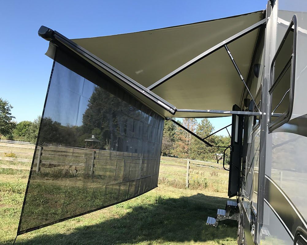 Tentproinc RV Awning Sun Shade Screen Sunshade 8' X 15' 3'' (Fit for 16' Awning)- Mesh Sunscreen Motorhome Camper Trailer Awning Shade Screen UV Blocker Completed Kits - 3 Year Warranty (Black)
