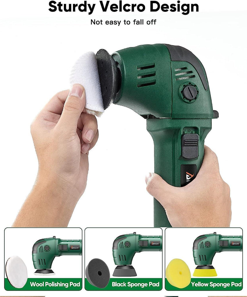 3 inch Car Buffer Polisher, Aiment Oribtal Mini Polisher, 6 Variable Speed 3000-6400RPM Dual-action Car buffer for Car & Motorcycles Detailing Hard to Reach Areas Polishing