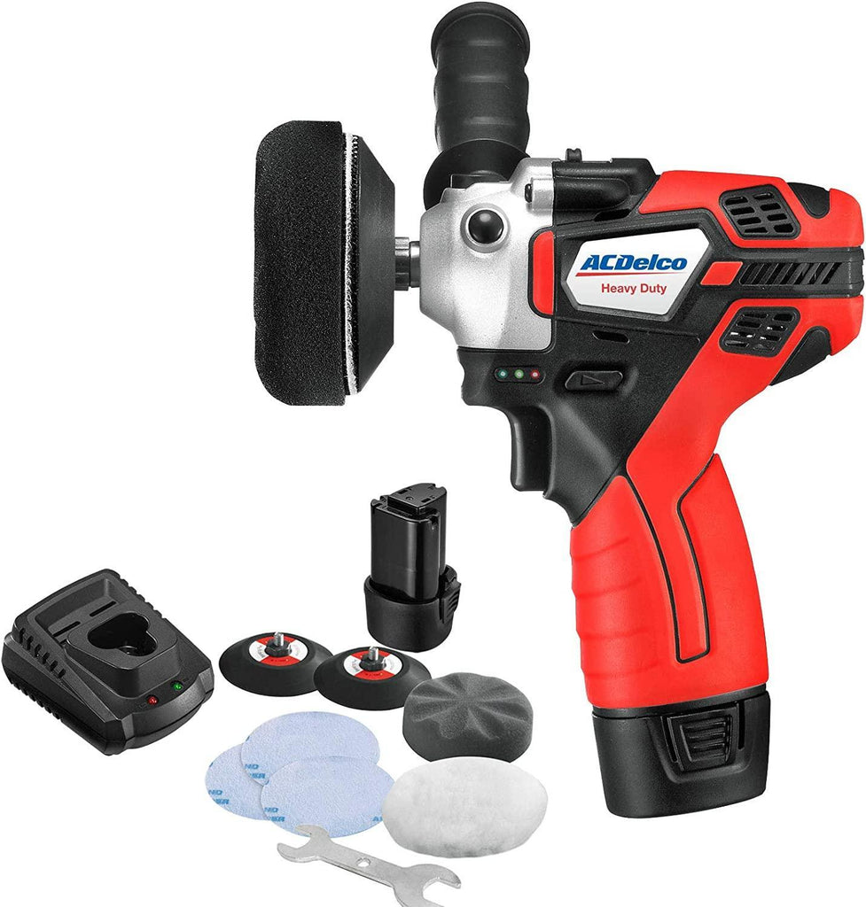 ACDelco Mini Cordless Polisher Tool Set 2 Speed 12V 3” Pad, Set with 2 Li-ion Batteries, Charger, and Accessory Kit, G12 Series ARS1214