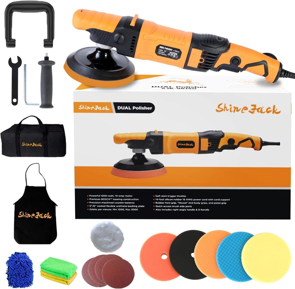 SHINEJACK Car Buffer Polisher, 810W Dual Action Polisher with Variable Speed, 15mm Long-Throw Orbital Polisher for Car Detailing (1650-4800r)