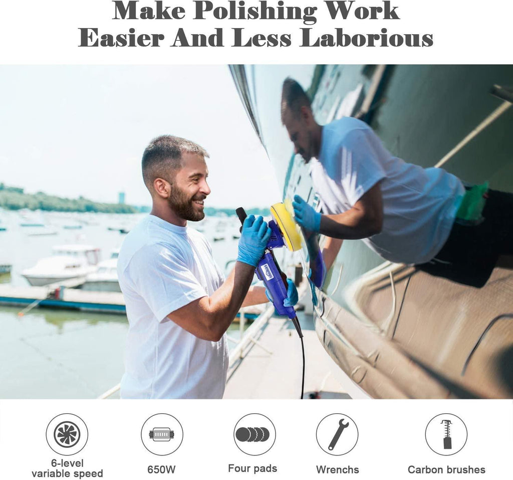 Buffer Polisher, Himimi 6 Inch Dual Action Polisher, 6 Variable Speeds Car Buffer Polisher with Foam/Wool Pads, Detachable D & Side Handles DA Polisher, Waxer Polisher for Car Detailing