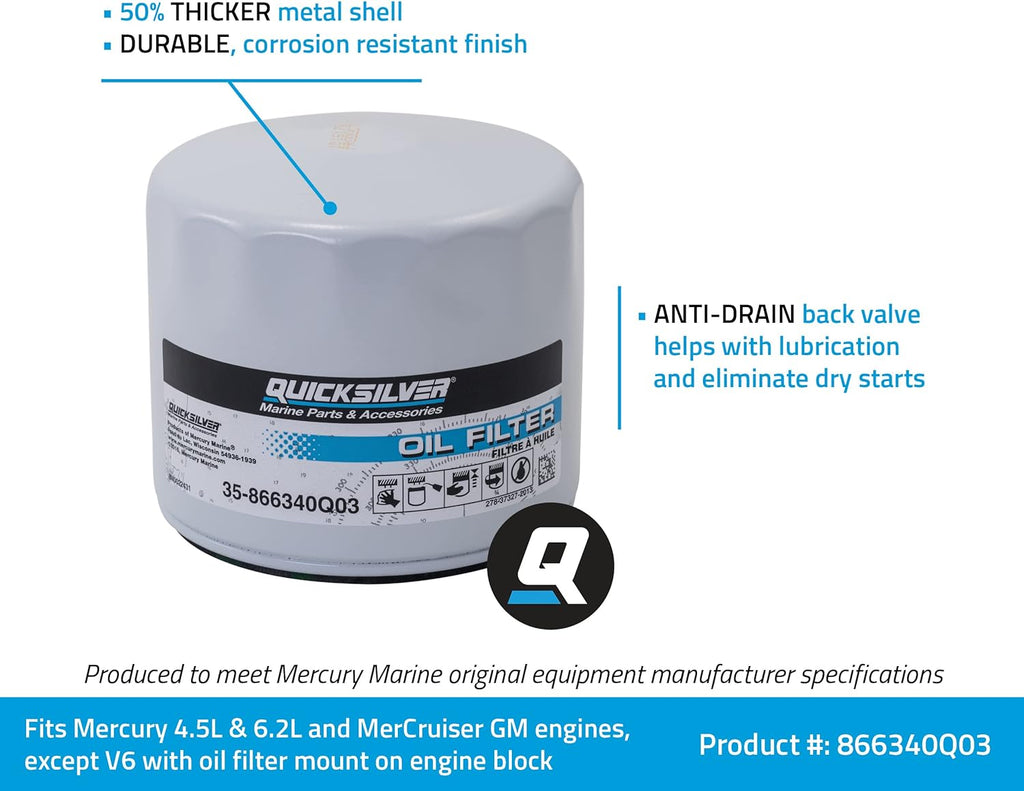 Quicksilver 866340Q03 Oil Filter for MerCruiser Sterndrive and Inboard Engines
