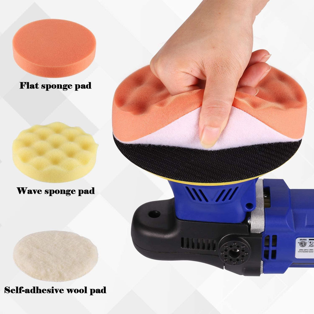 Buffer Polisher, Himimi 6 Inch Dual Action Polisher, 6 Variable Speeds Car Buffer Polisher with Foam/Wool Pads, Detachable D & Side Handles DA Polisher, Waxer Polisher for Car Detailing