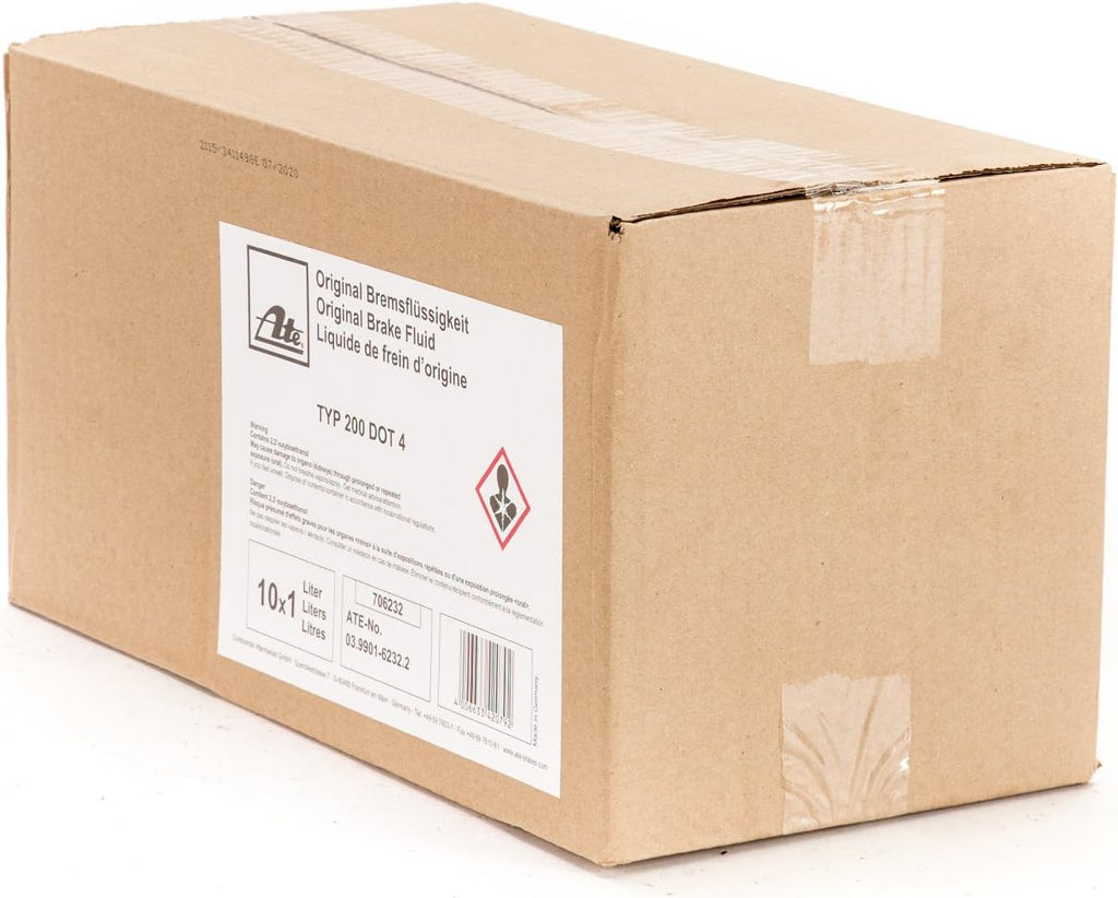 ATE 706202 Original TYP 200 DOT 4 Brake Fluid - 1 Liter, 10 Pack