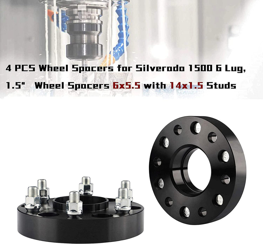 Richeer 6x5.5 Hub Centric Wheel Spacer for Sierra Silverado Avalanche 1500 Suburban Escalade Tahoe Express Savana Yukon, 4 PCS 1.5 Inch 6x139.7mm Wheel Spacers with 14x1.5 Studs & 78.1mm Bore