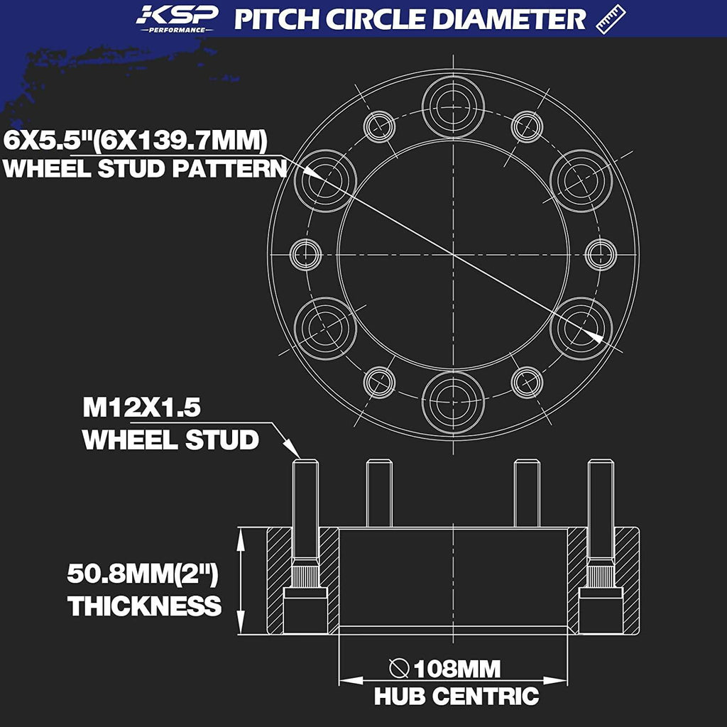 KSP 2in 6x5.5 Tacoma Wheel Spacers, 6x139.7 Tire Spacer fit for Toyota Tundra 4Runner FJ Land Cruiser Sequoia, 50mm Forged Lug Centric Spacer 108mm Hub Bore with M12x1.5 Thread Pitch, Not Hubcentric