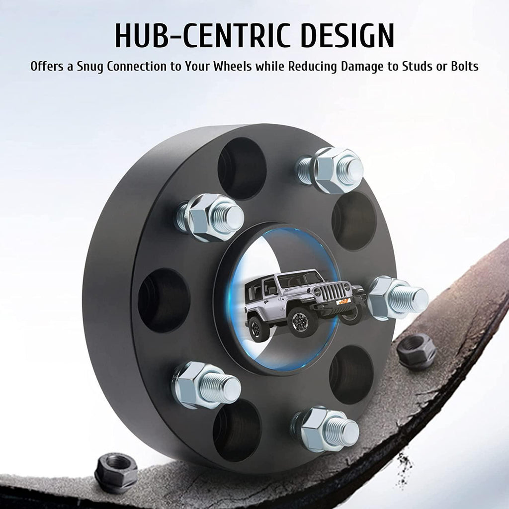 Orion Motor Tech 5x5 Wheel Spacers Compatible with Jeep Wrangler JK Grand Cherokee Commander, 1.5" Wheel Spacers with 1/2x20 Studs, 5x127 71.5 mm Hub Centric Wheel Spacer Kit, Set of 4, Black