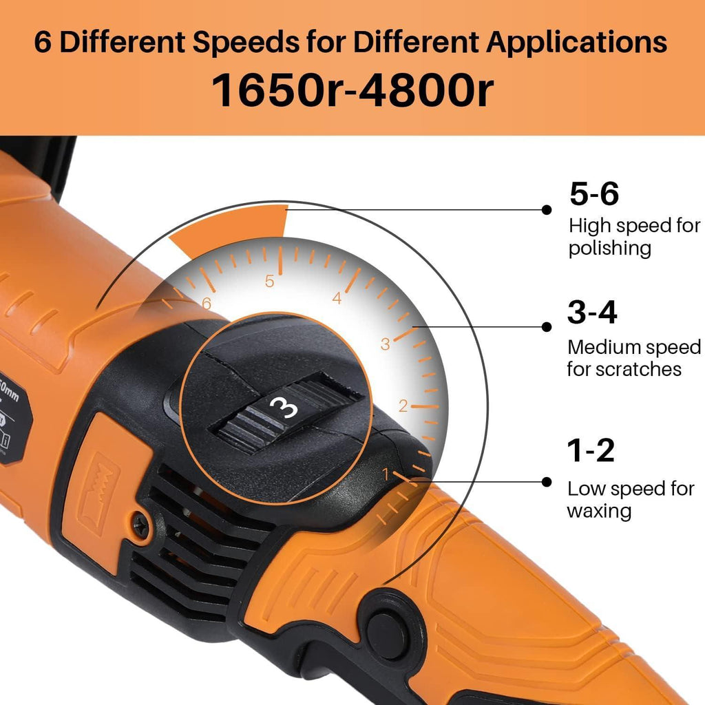 SHINEJACK Car Buffer Polisher, 810W Dual Action Polisher with Variable Speed, 15mm Long-Throw Orbital Polisher for Car Detailing (1650-4800r)