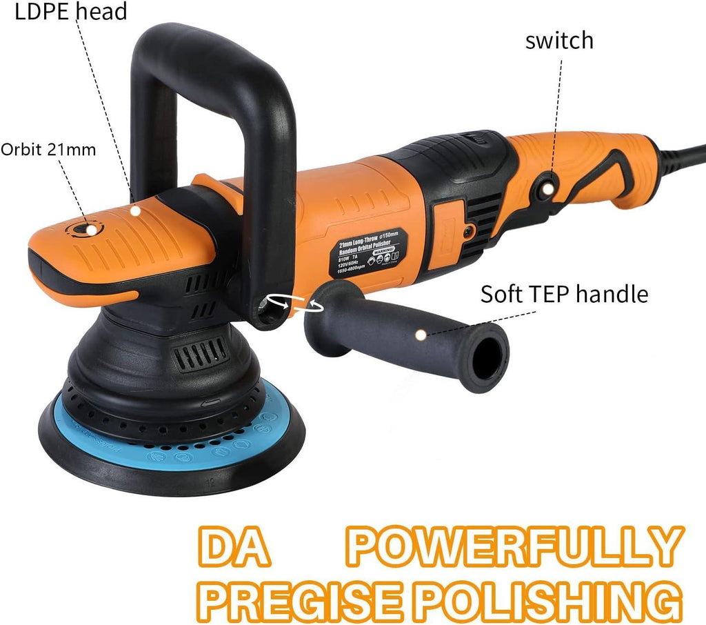 SHINEJACK Car Buffer Polisher, 810W Dual Action Polisher with Variable Speed, 15mm Long-Throw Orbital Polisher for Car Detailing (1650-4800r)