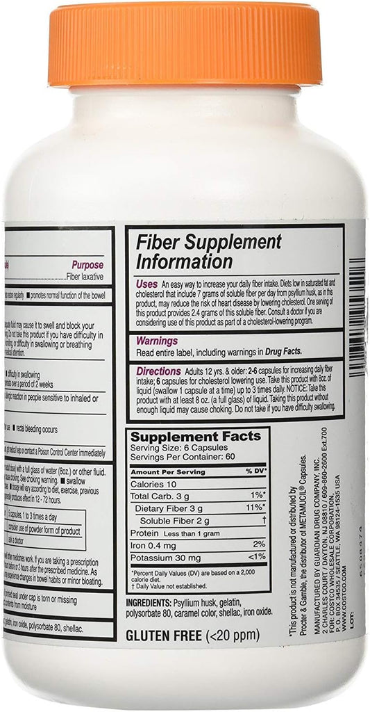 Fiber Capsules Kirkland Therapy for Regularity/Fiber Supplement, 360 capsules - Compare to the Active Ingredient in Metamucil Capsules