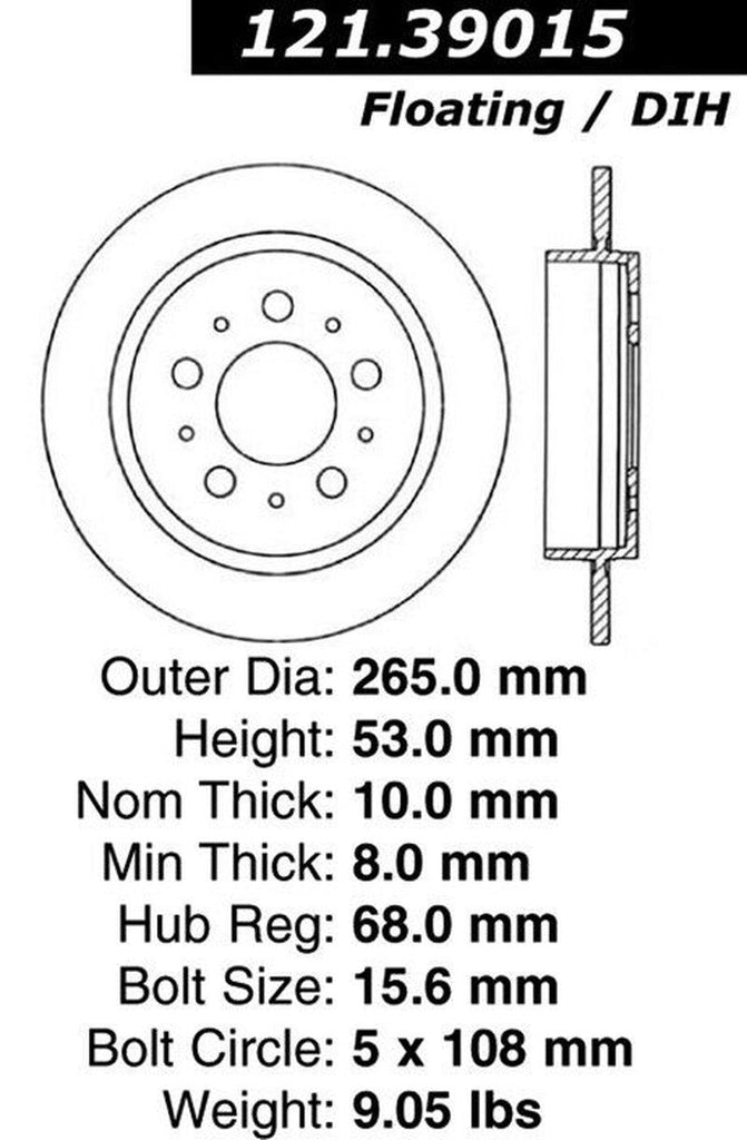 Centric Rear Disc Brake Rotor for 940, 960, 780, 740, 760 (121.39015)