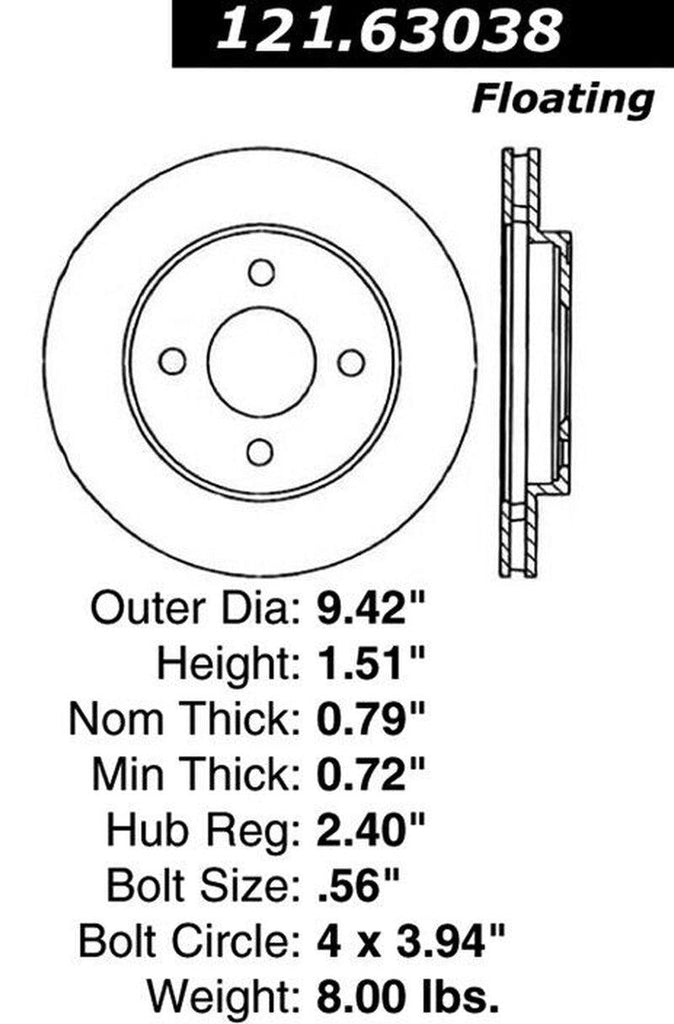 Centric Front Disc Brake Rotor for 1995-1996 Dodge Neon (121.63038)