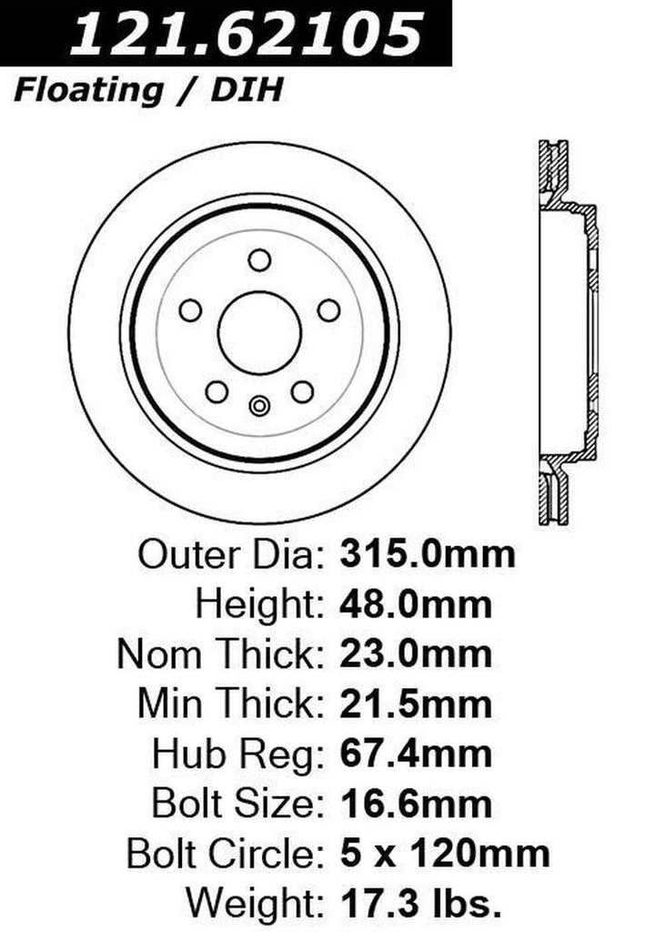Centric Rear Disc Brake Rotor for CTS, Camaro (121.62105)