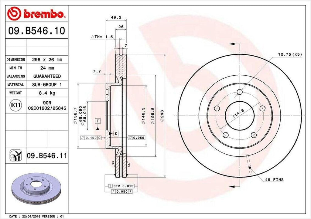 Brembo Front Disc Brake Rotor for 07-13 Altima (09.B546.11)