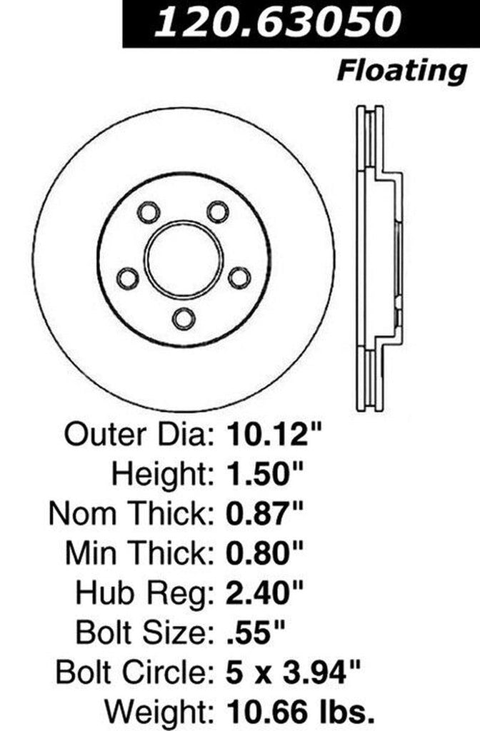 Centric Front Disc Brake Rotor for 00-05 Dodge Neon (120.63050)