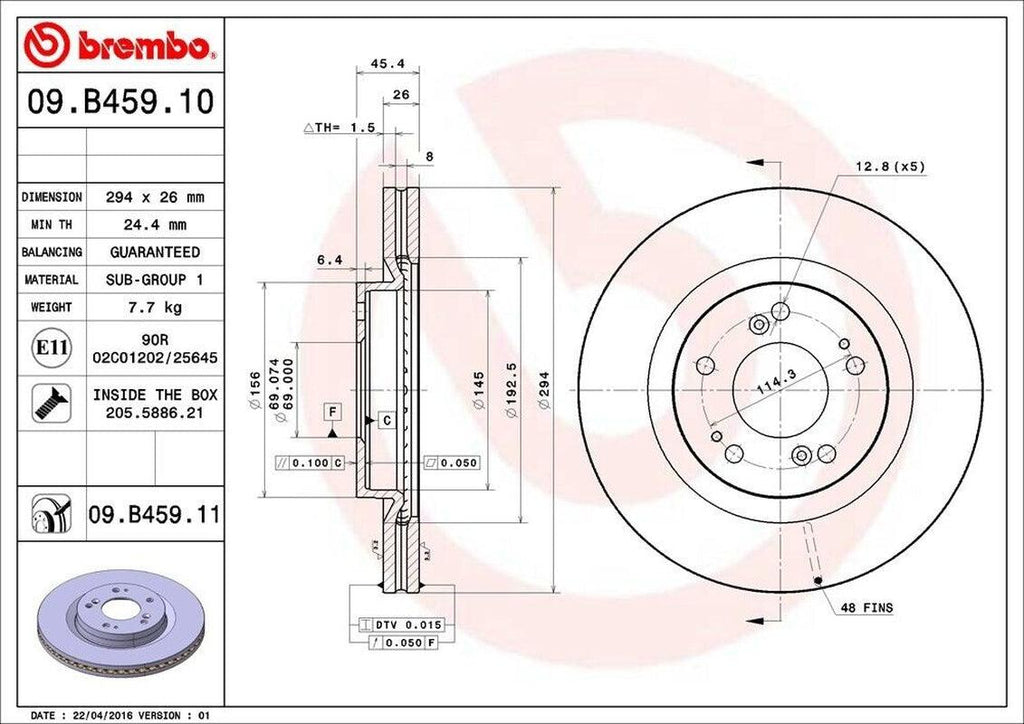 Brembo Front Disc Brake Rotor for Eclipse, Galant (09.B459.11)