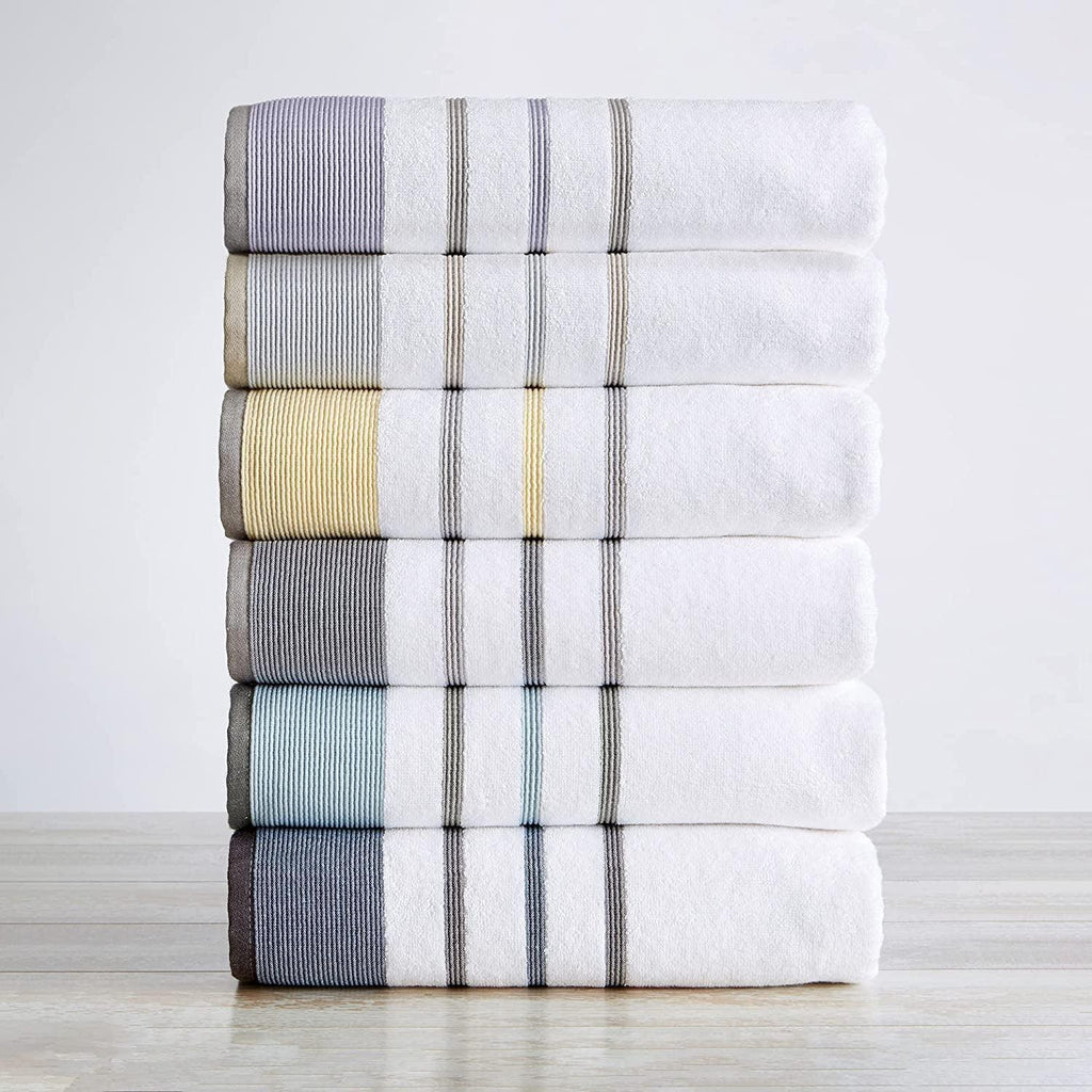 Towel, 6-Piece Luxury Hotel/Spa Cotton Striped Towel Set, 500 GSM. Includes Bath Towels, Hand Towels and Washcloths, Noelle Collection, Dark Grey/Light Grey