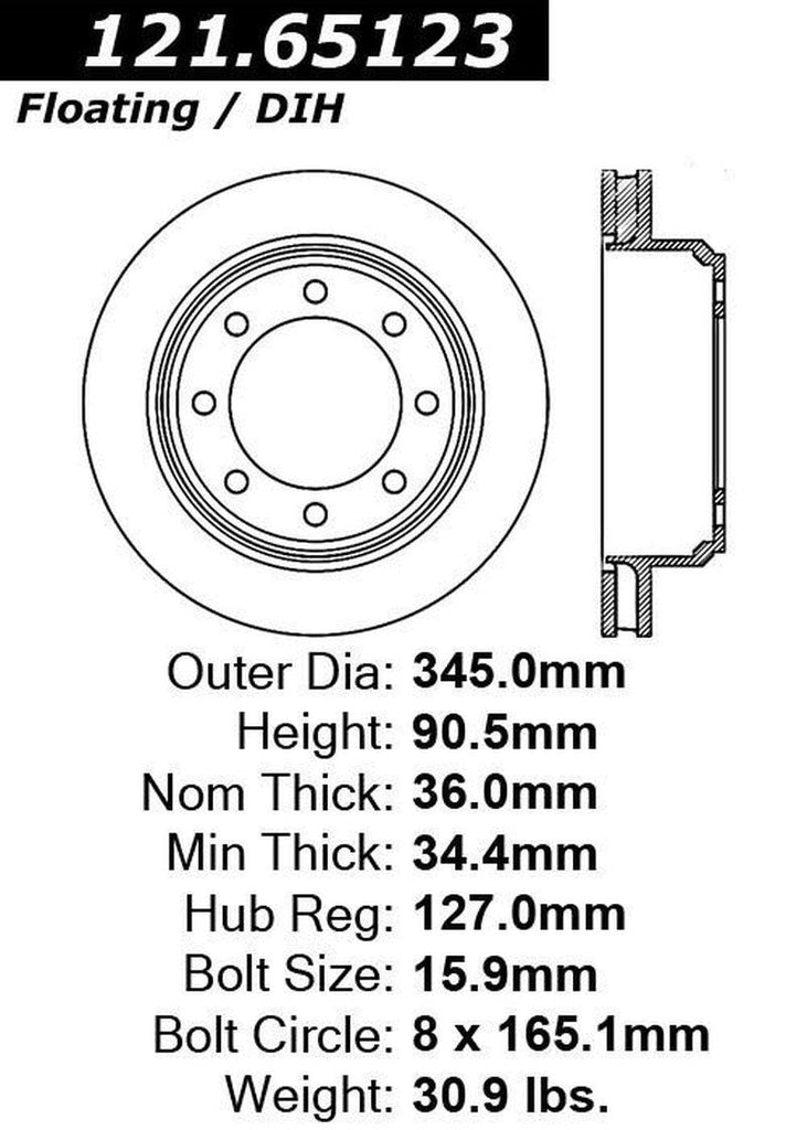 Centric Rear Disc Brake Rotor for Ford (121.65123)