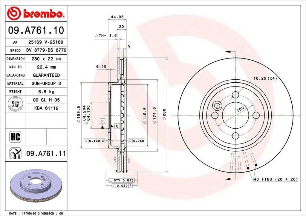 Brembo Front Disc Brake Rotor for 07-15 Cooper (09.A761.11)