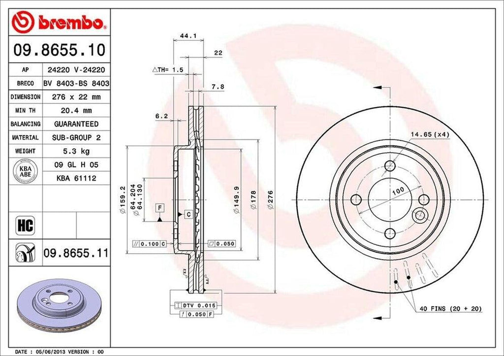 Brembo Front Disc Brake Rotor for 02-07 Cooper (09.8655.11)