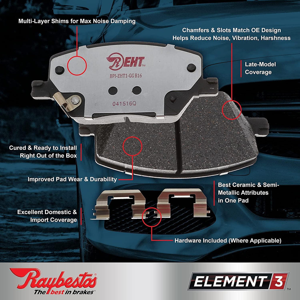 Raybestos Element3 EHT™ Replacement Rear Brake Pad Set for Select Toyota Yaris/Prius/Matrix/Corolla, Scion Im/Tc/Xb, Pontiac Vibe and Lexus Ct200H Model Years (EHT1354H)