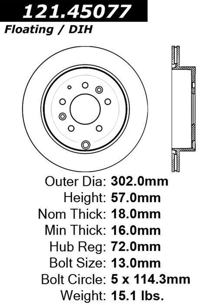 Centric Rear Disc Brake Rotor for 07-12 CX-7 (121.45077)