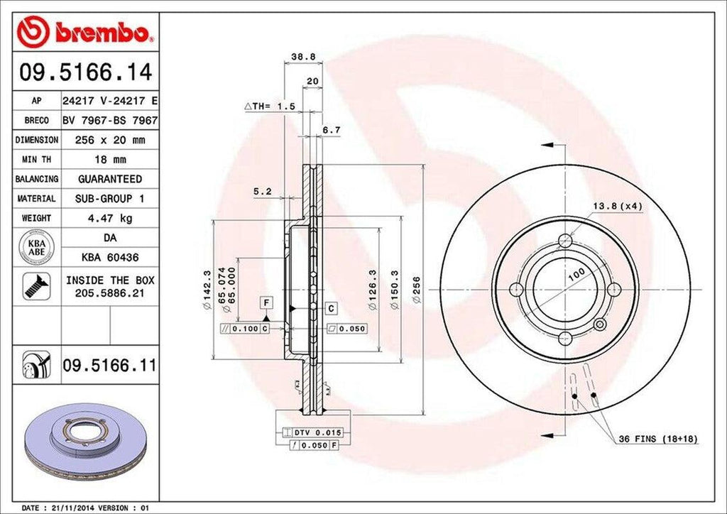 Brembo Front Disc Brake Rotor for Volkswagen (09.5166.11)