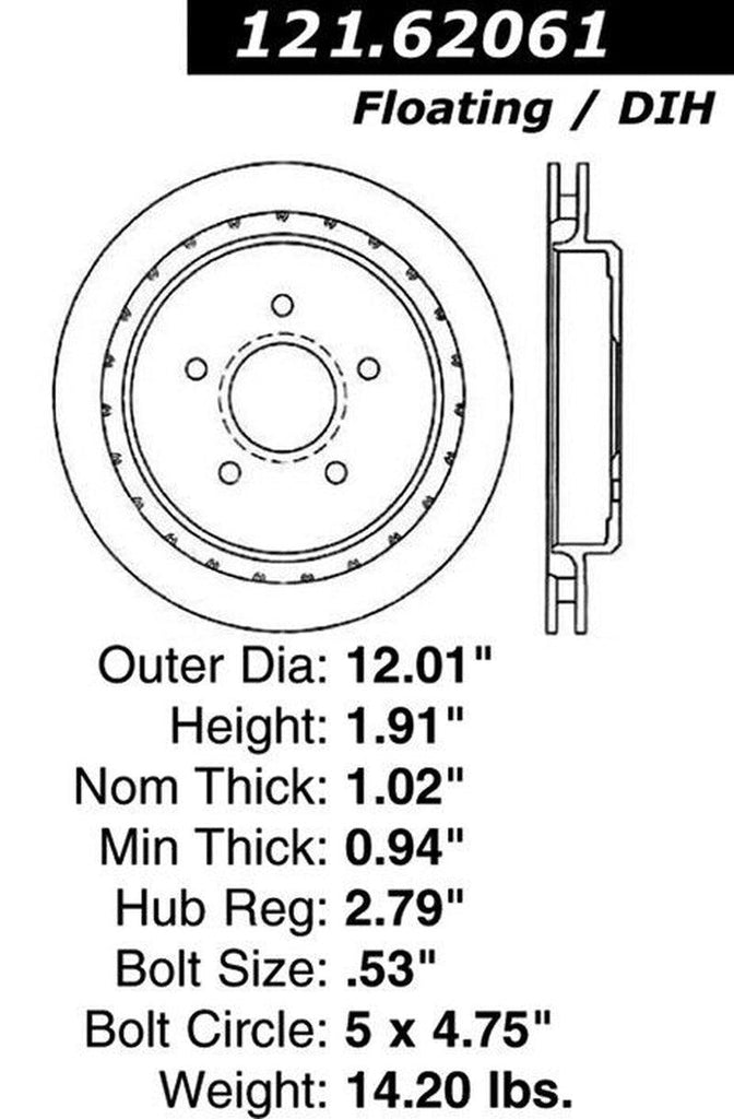 Centric Rear Driver Side Disc Brake Rotor for Corvette, XLR (121.62061)