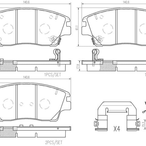 Brembo Front Disc Brake Pad Set for Tucson, Elantra, Sportage (P30096N)