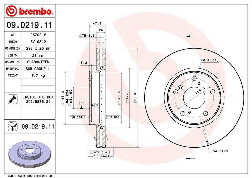 Brembo Front Disc Brake Rotor for HR-V, Accord (09.D219.11)