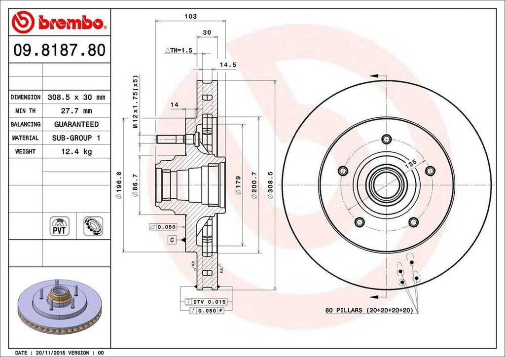 Brembo Front Disc Brake Rotor for F-150, Expedition, Navigator (09.8187.80)