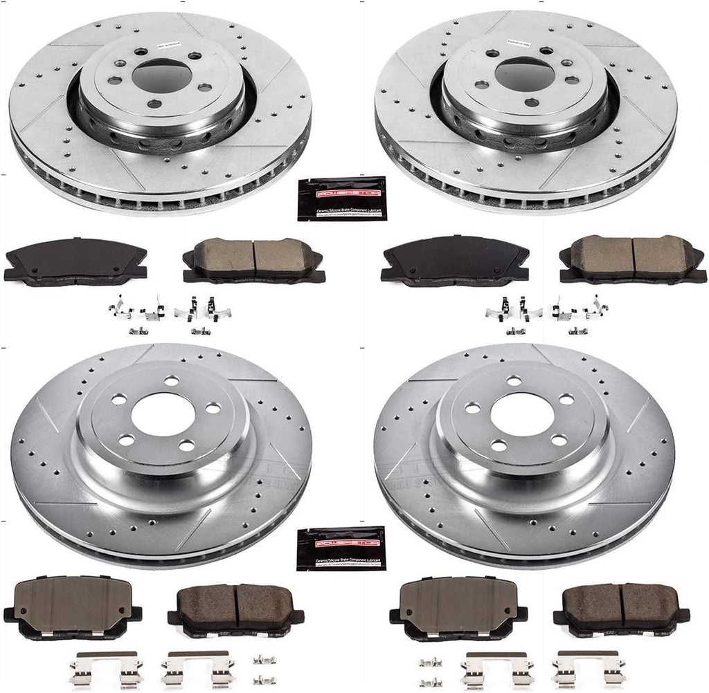 K7051 Front and Rear Z23 Carbon Fiber Brake Pads with Drilled & Slotted Brake Rotors Kit