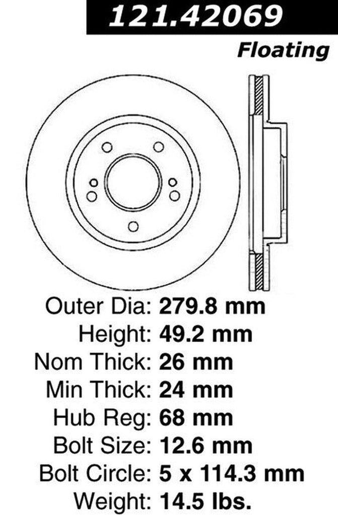 Centric Front Disc Brake Rotor for I30, Maxima (121.42069)