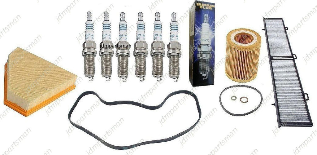 FOR BMW Tune up Kit Air-Oil-Cabin Filter Denso Long-Life Spark Plugs Drive Belt