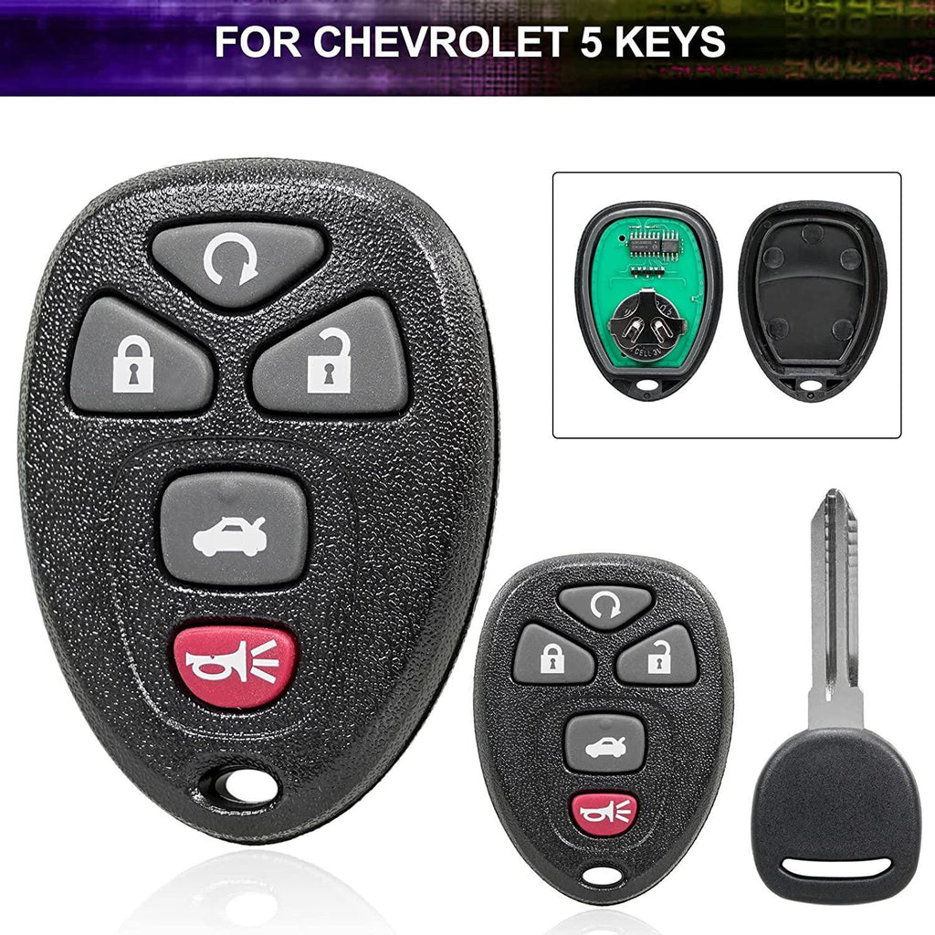 Key Fob Keyless Entry Remote Replacement fits Chevy Express Equinox Tahoe Traverse/Buick Enclave/GMC Acadia Yukon Sierra/Hummer H2(15912860, 22952176, OUC60270) with Uncut Trunk Car Key Fob-2 Pack