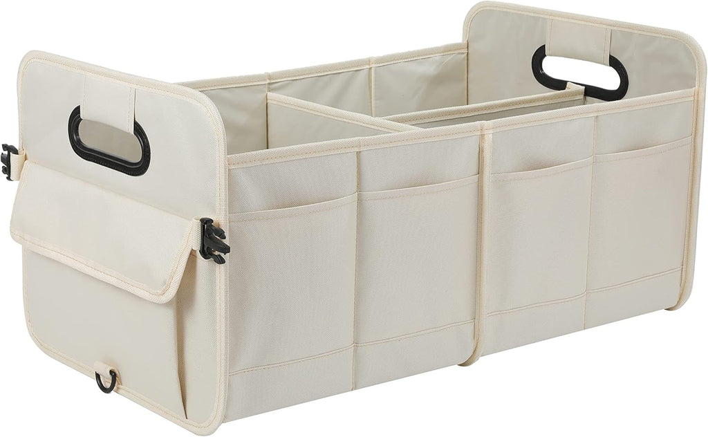 Car Trunk Organizer Car Storage Organizer Collapsible Multi Compartment Car Organizer Adjustable Straps for SUV(Beige)