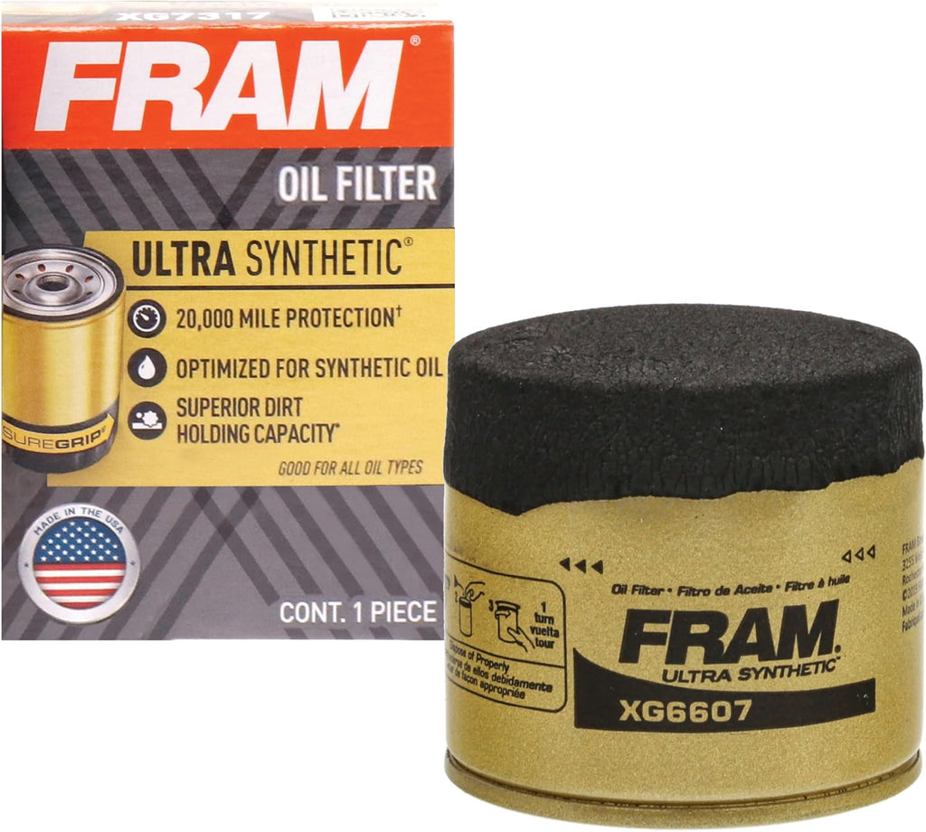 FRAM Ultra Synthetic Automotive Replacement Oil Filter, Designed for Synthetic Oil Changes Lasting up to 20k Miles, XG6607 with SureGrip (Pack of 1)