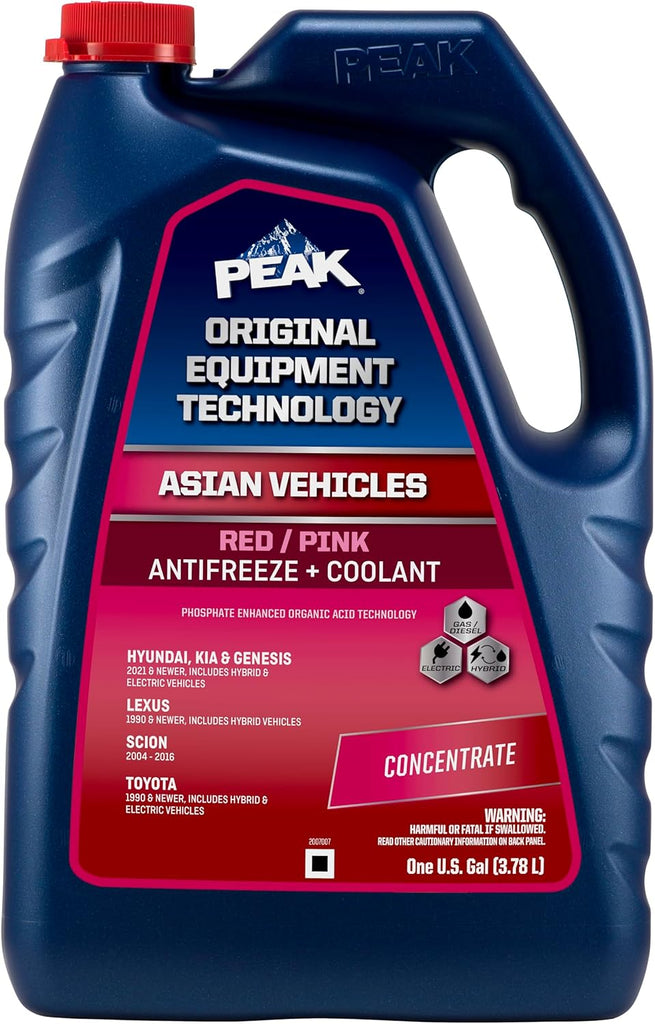 PEAK OET Extended Life Red/Pink 50/50 Prediluted Antifreeze/Coolant for Asian Vehicles, 1 Gal. (Pack of 2)