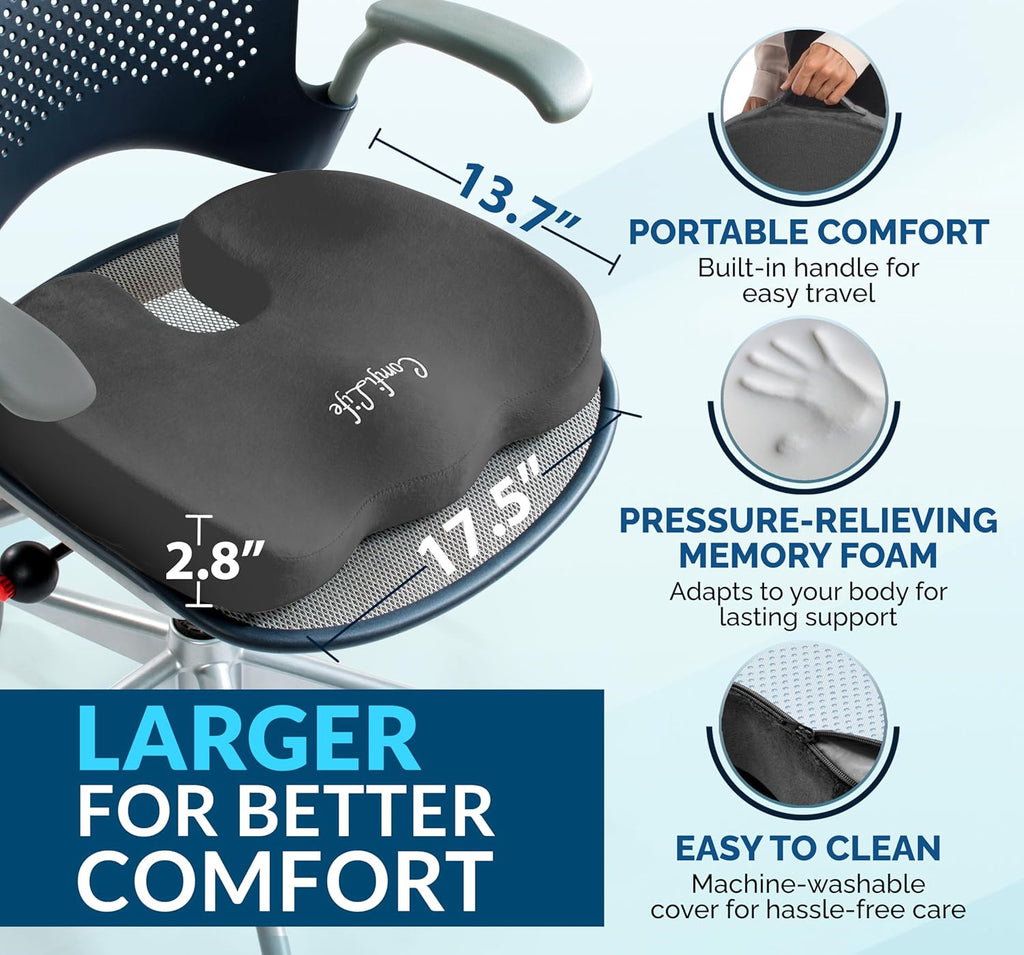 ComfiLife Premium Gel & Memory Foam Seat Cushion – Doctor Recommended Office Chair Cushion, Car Seat Cushion – Chair Cushions for Back & Sciatica Pain Relief – Seat Cushions for Office & Desk (Beige)