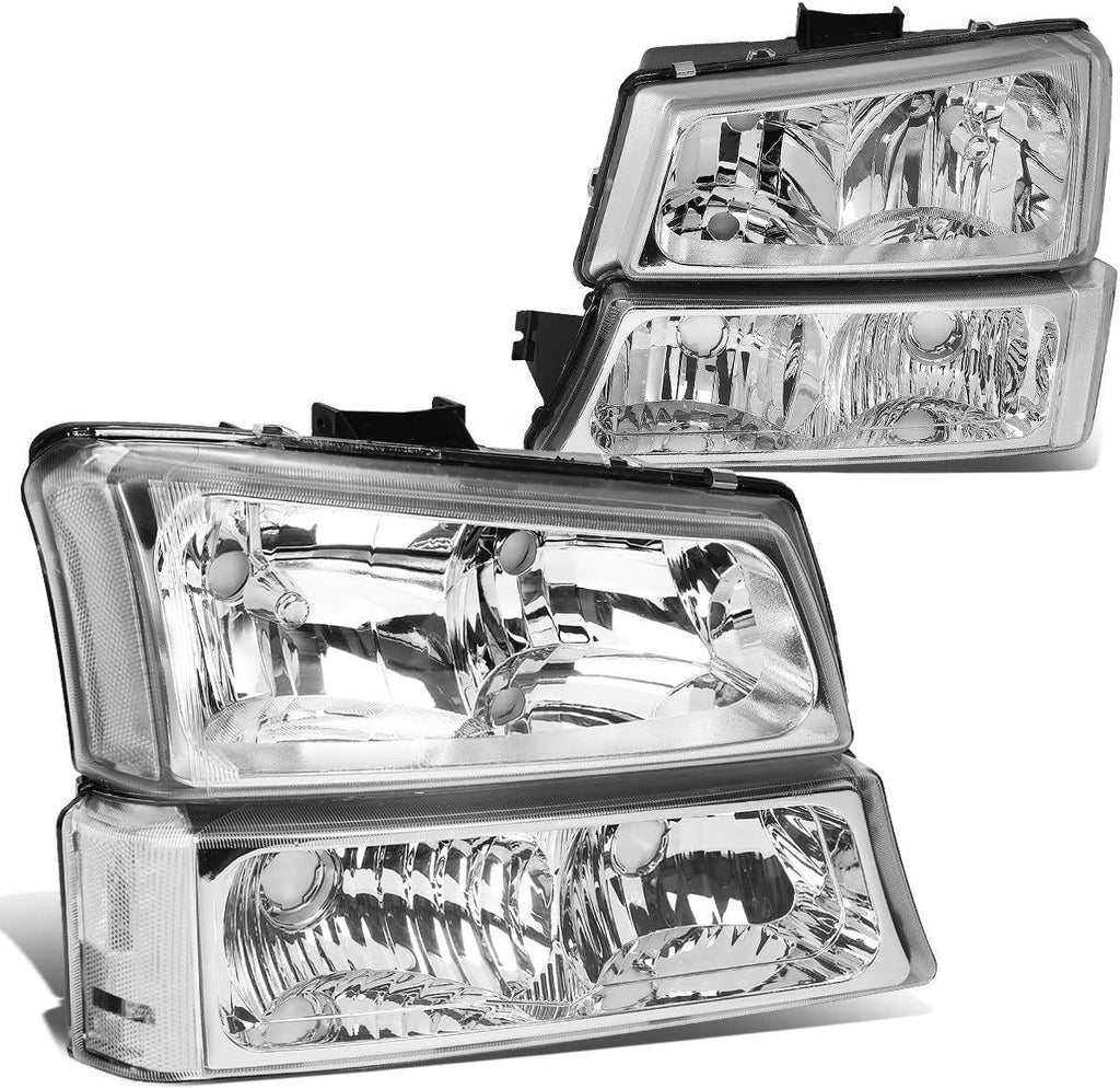 DNA MOTORING HL-OH-CS03-4P-CH-AM Chrome Amber Headlights Compatible with 2003-2006 Chevy Silverado / Avalanche