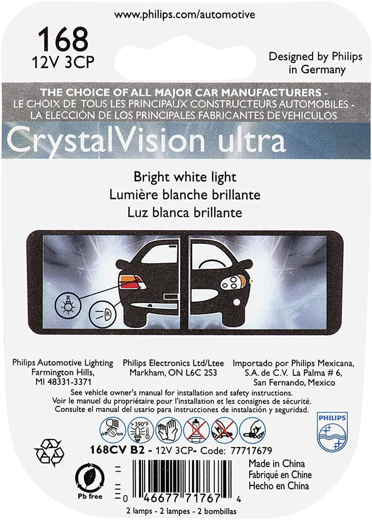 Philips 168CVB2 168 CrystalVision Ultra Miniature Bulb, 2 Pack