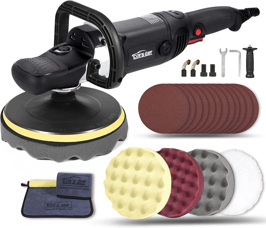 Buffer Polisher, Rotary Polisher Waxer 7inch/1650W, 6 Variable Speed500-3000RPM,Polishing Pad/Sandpaper/Wool Pad/Carbon Brush,For auto detailing lovers