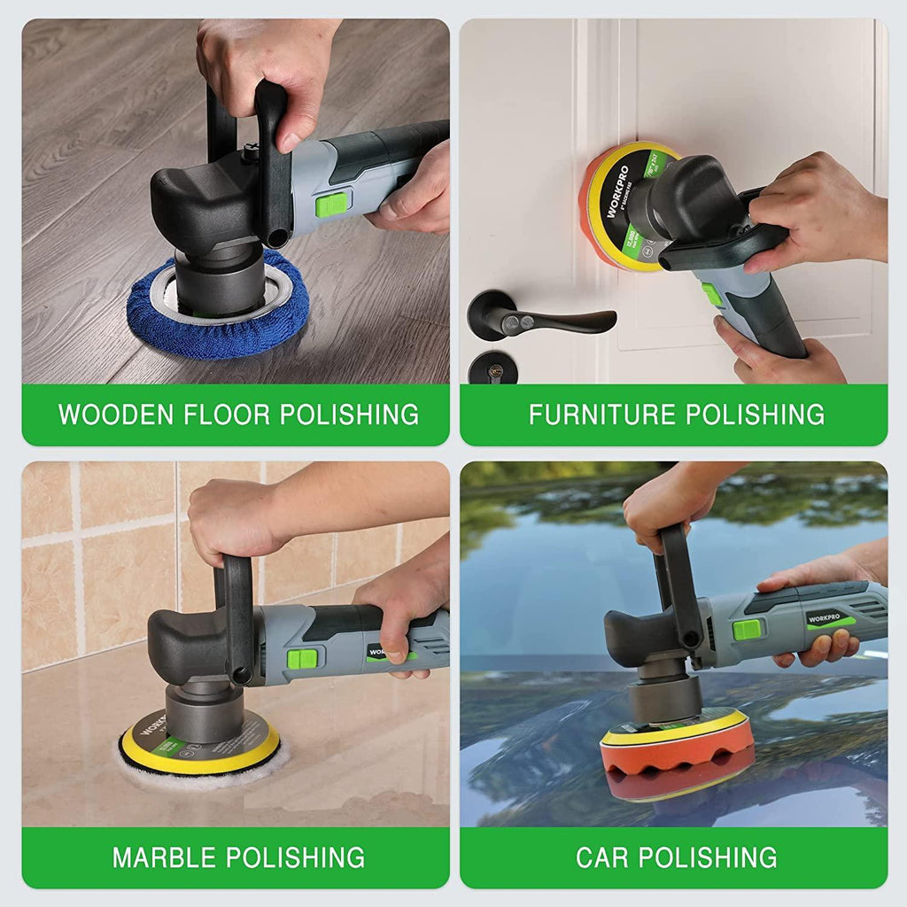 WORKPRO Car Buffer Polisher Kit, 6400RPM 6 Inch Dual Action Polisher with 6 Variable Speeds, 7A Orbital Buffer Polisher, Orbital Buffer Polisher for Car Detailing, Waxing, Scratch Removing