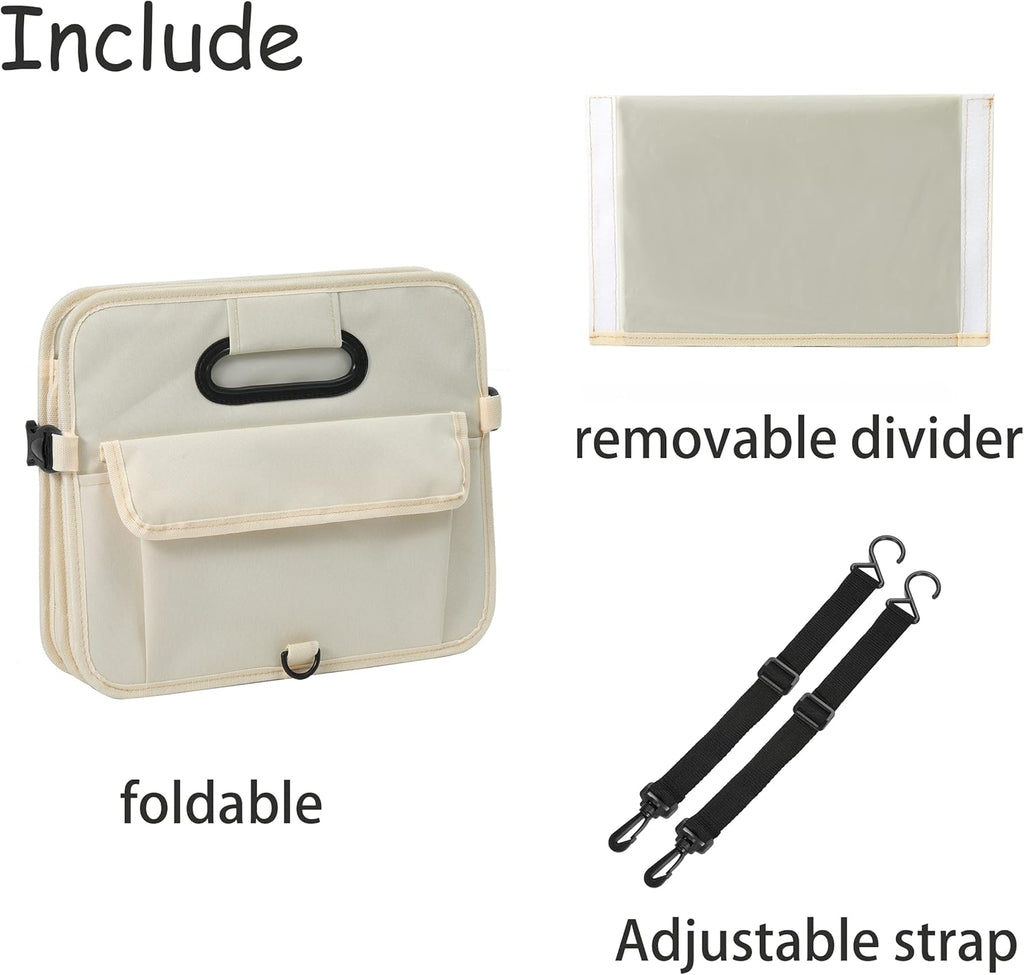 Car Trunk Organizer Car Storage Organizer Collapsible Multi Compartment Car Organizer Adjustable Straps for SUV(Beige)
