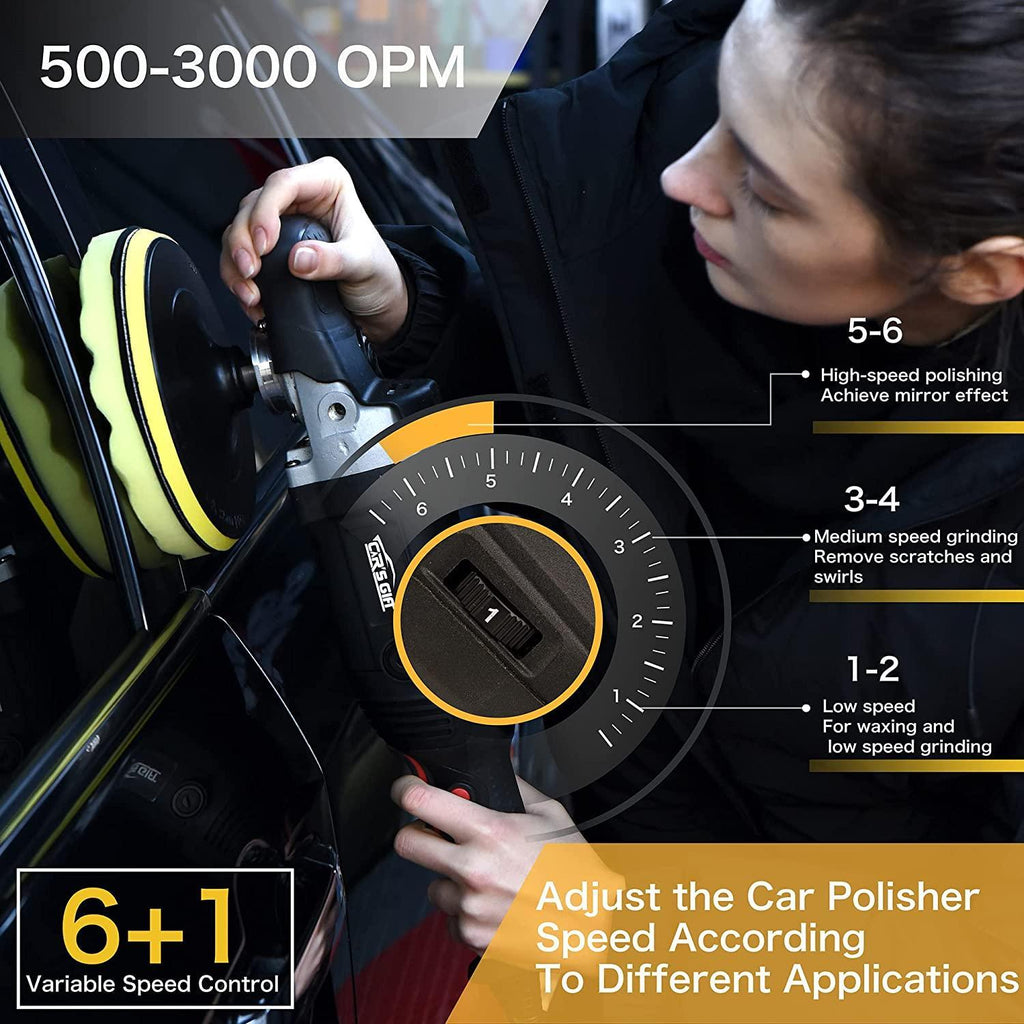 Buffer Polisher, Rotary Polisher Waxer 7inch/1650W, 6 Variable Speed500-3000RPM,Polishing Pad/Sandpaper/Wool Pad/Carbon Brush,For auto detailing lovers