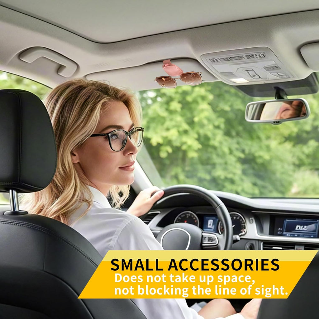 Yuoyar 2 Packs Sunglasses Holders for Car Visor - Magnetic Leather Sunglasses Holder and Ticket Card Clip - Car Visor Accessories (Black)