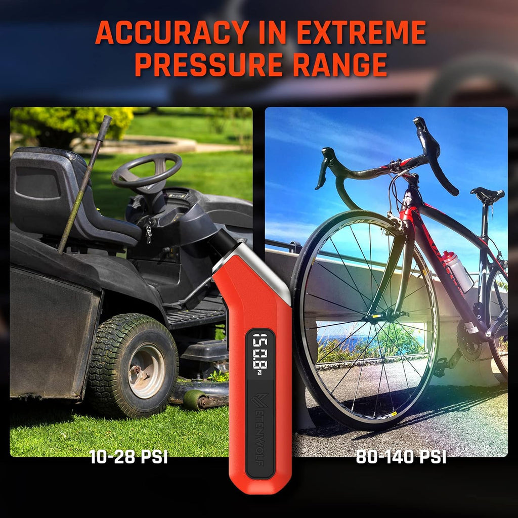 ETENWOLF T300 Digital Tire Pressure Gauge 3-200 PSI, Industrial Tire Gauge Calibrated to ANSI B40.7 Grade 2A(Plus-Minus 0.5%), Replaceable AAA Batteries (Vivid Orange)