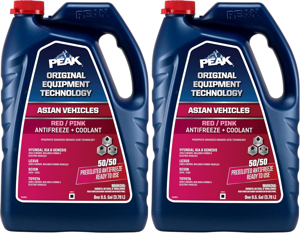 PEAK OET Extended Life Red/Pink 50/50 Prediluted Antifreeze/Coolant for Asian Vehicles, 1 Gal.