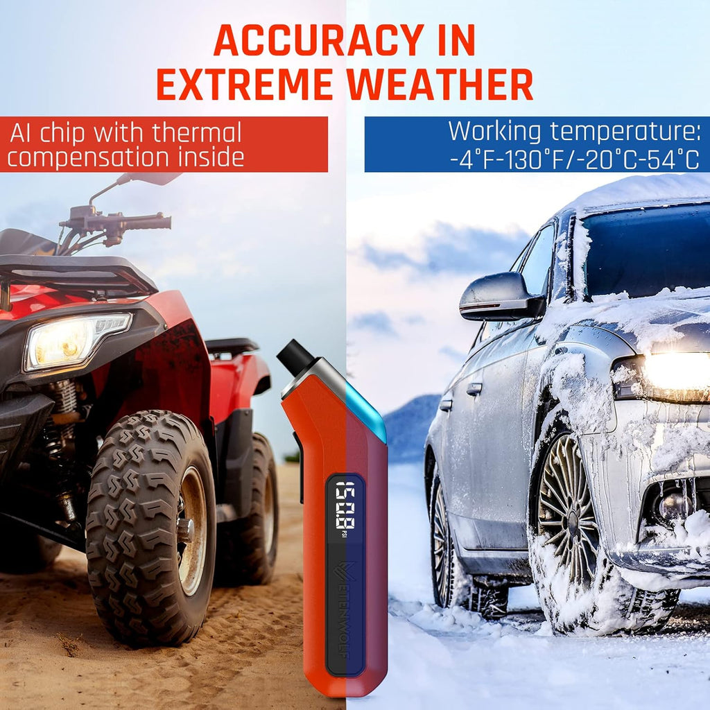 ETENWOLF T300 Digital Tire Pressure Gauge 3-200 PSI, Industrial Tire Gauge Calibrated to ANSI B40.7 Grade 2A(Plus-Minus 0.5%), Replaceable AAA Batteries (Vivid Orange)