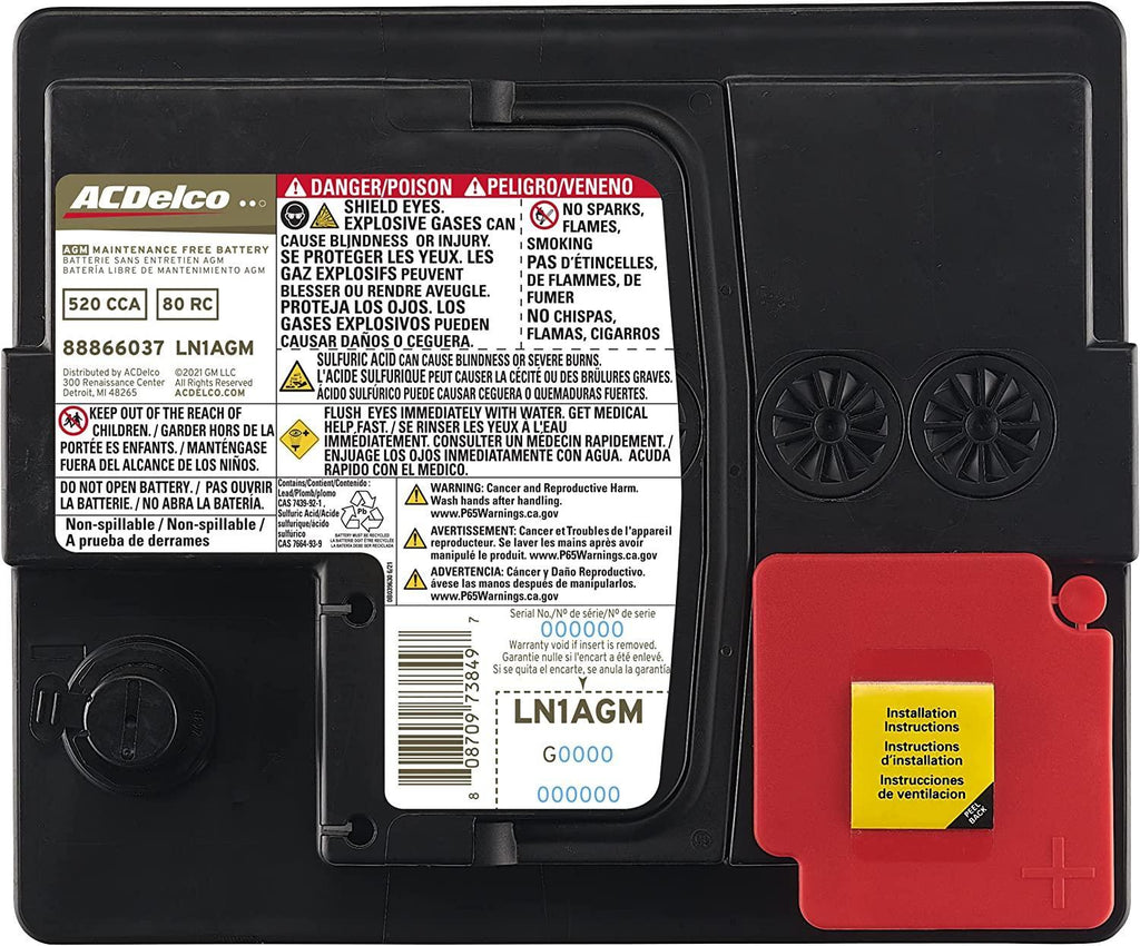 ACDelco Gold LN1AGM 36 Month Warranty AGM BCI Group LN1 Battery